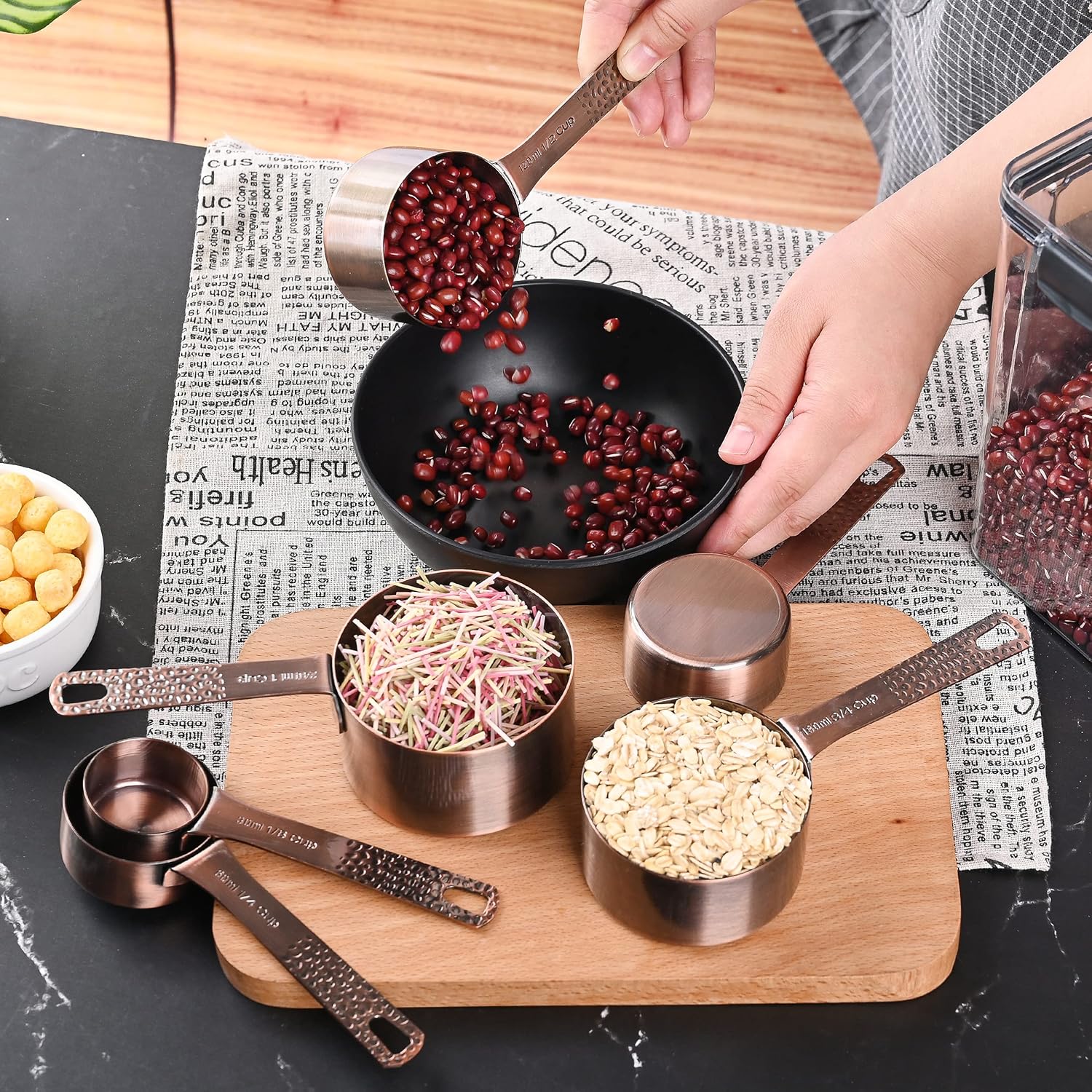 Copper Measuring Cups and Spoons Set, Metric & US Stainless Steel 5 Measuring Cups and 6 Measuring Spoons for Baking & Kitchen