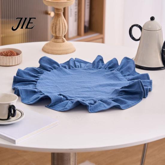 Dekorative Tischsets für Schminktisch 15 Zoll Boho Stoff Platzset, Rustikal Farmhaus Runder Rüschen Platzset, Unterlagen Heimdeko Waschbar Muschelförmig