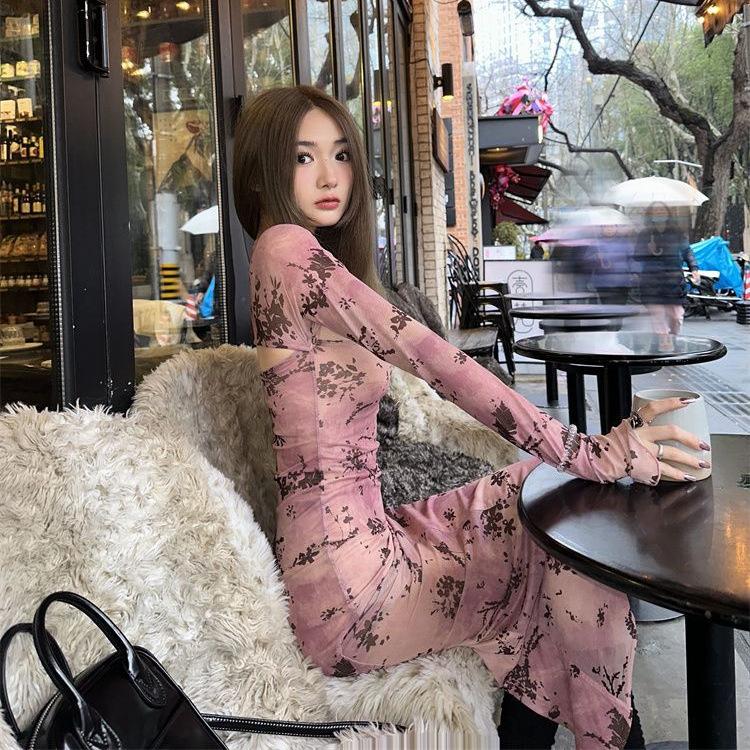 Sweet and spicy style imperial sister atmosphere hip skirt women's spring and autumn new slim and thin retro beautiful temperament dress