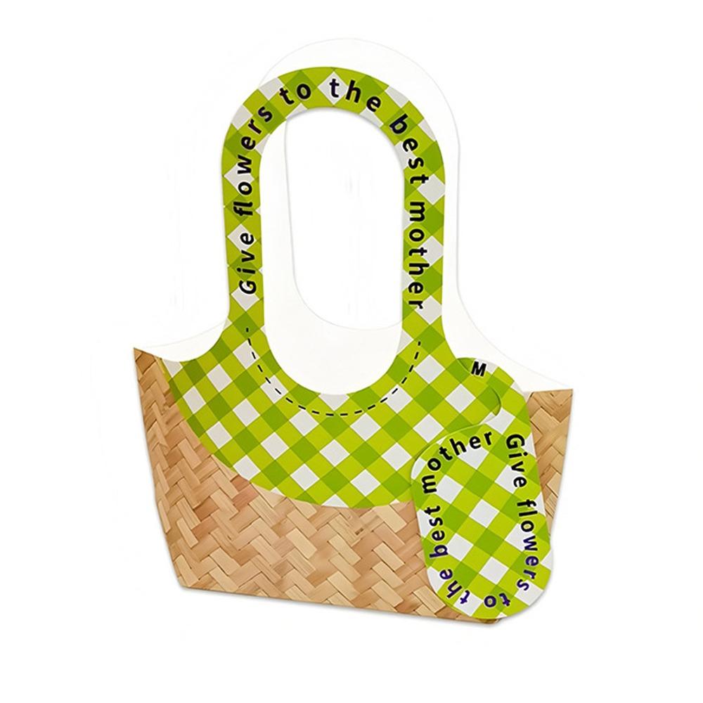 

5pcs Woven Design Flower Packaging Bag Romantic Tote Bag Natural Look Gift Bag Party Supplies зелёный