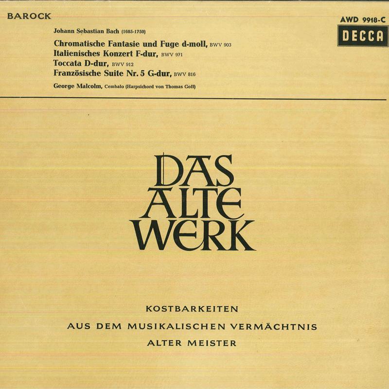 

LP Record GEORGE MALCOLM - J S Bach Chromatische Fantasie Und AWD9918C DECCA Germany Classical Used