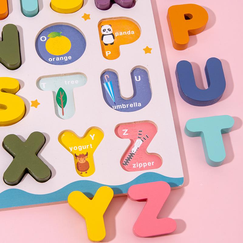 Macaron Color Wooden Alphabet & Number Puzzle for Children's Early Education, Ages 3-6