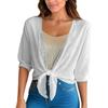 Damen 3/4 Ärmel Weiches Strandhemd Chiffon Transparentes Oberteil Vorne zum Binden Leichte Bluse Lässiger Lockerer Schnitt Sommer Cover Up