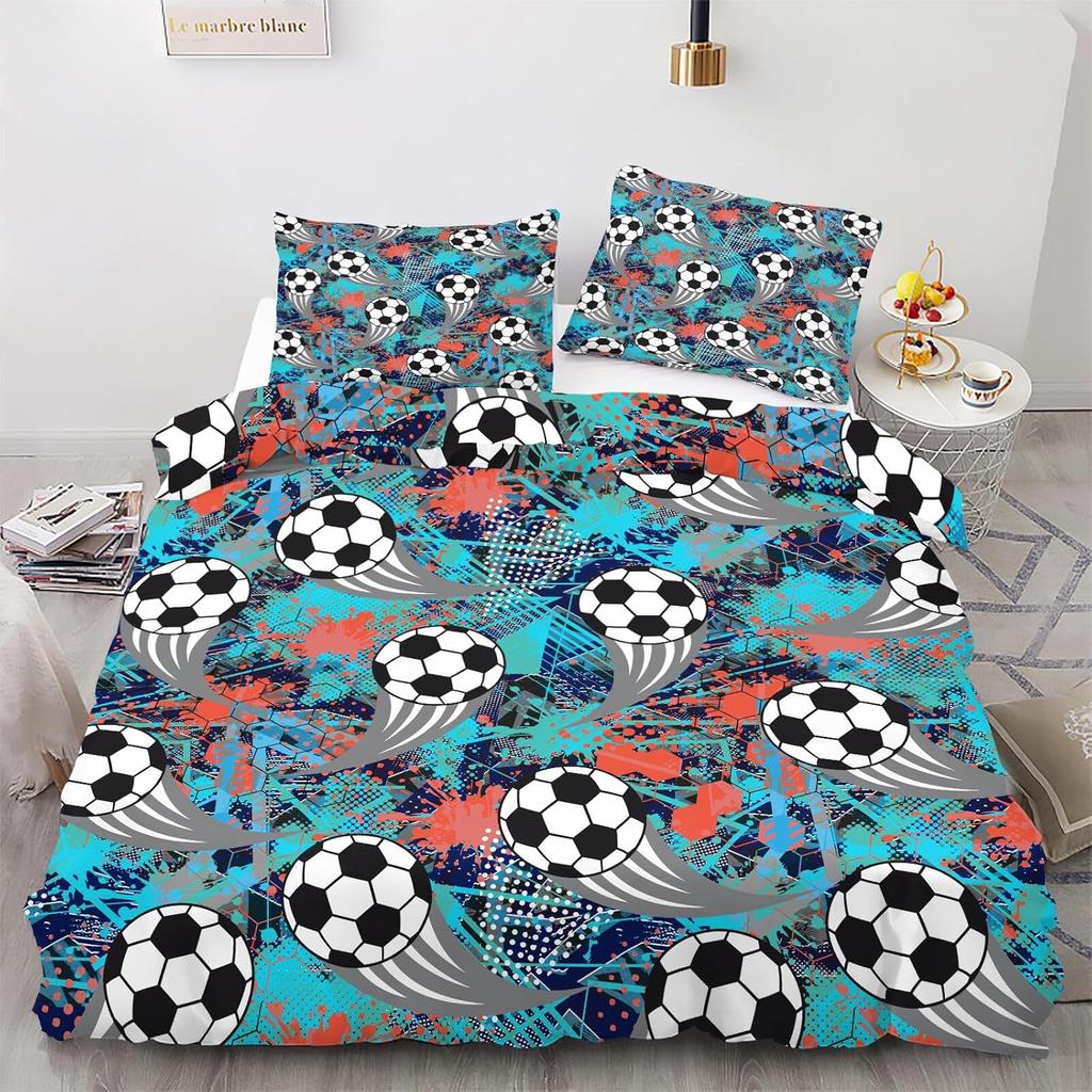 Boy'S Sports Duvet Cover Set, Football And Basketball Bedding Sets 2-Piece With Pillowcases Bedroom Decor For Adult Children