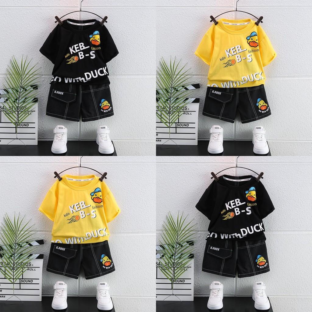 Stylish Summer Short Sleeve Set For Boys Featuring Cute Cartoon Duck Design Ideal For Ages 3 To 8