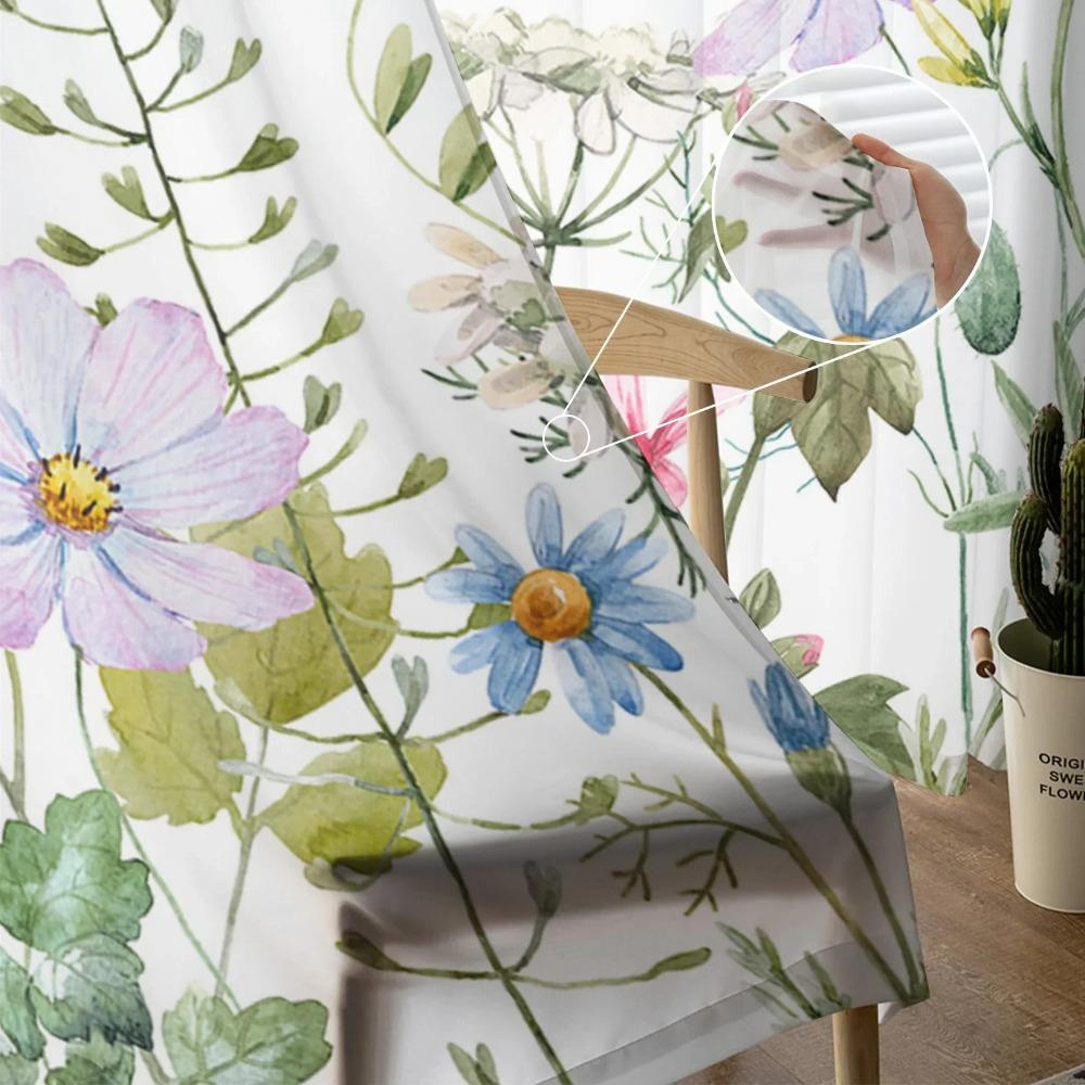 Frühlingsblumen-Vanille-Wildblumen-Vorhänge für Wohnzimmer-Dekoration, Fenstervorhang, Küche, Tüll, Voile, Organza-Vorhänge