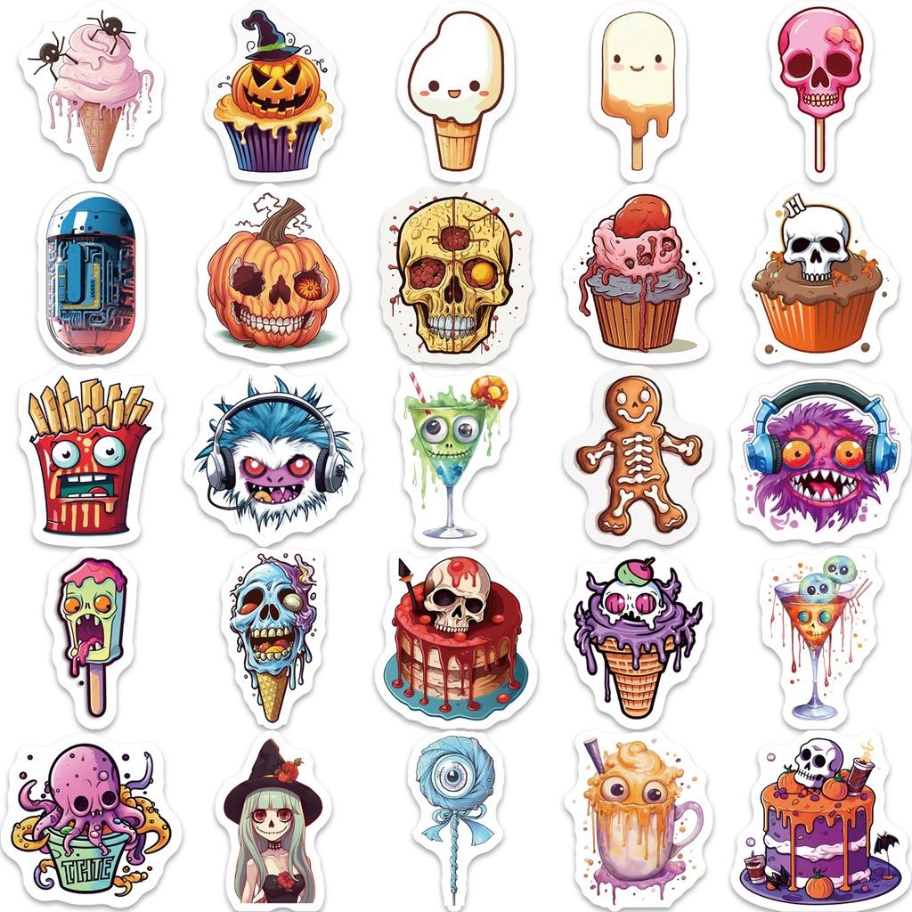 Cartoon Halloween Food Sticker Set For Guitar Notebook And Luggage Waterproof Diy Decoration 50 Pieces Nordic Style