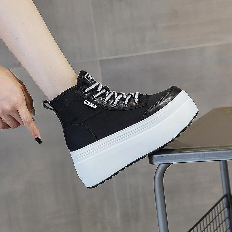 Fashion Thick-soled Small White Shoes Women 2024 Autumn /winter New Muffin High-top Shoes with Lace-up Fashion Casual Ankle Boots Trend