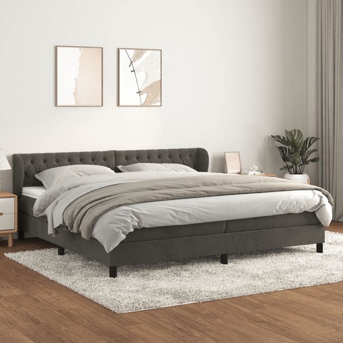 3127692 vidaXL Lit à sommier tapissier et matelas Gris foncé 200x200cm Velours