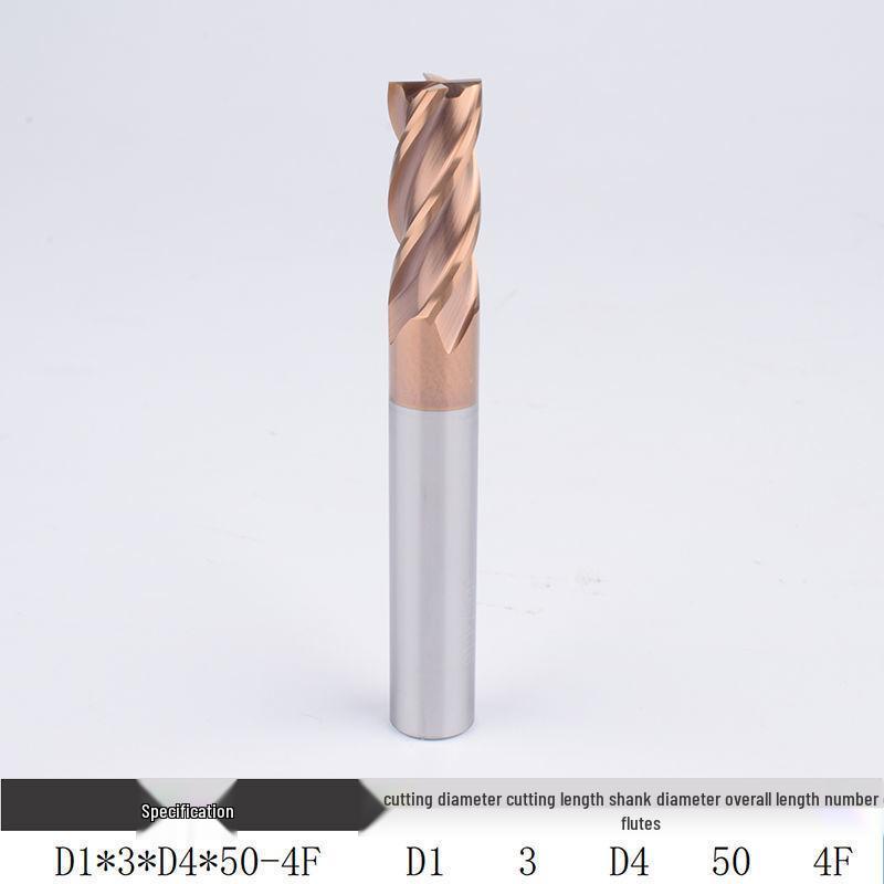 55° Tungsten Steel 4-Flute End Mill, Hard Alloy Coated, CNC Flat Bottom Tool