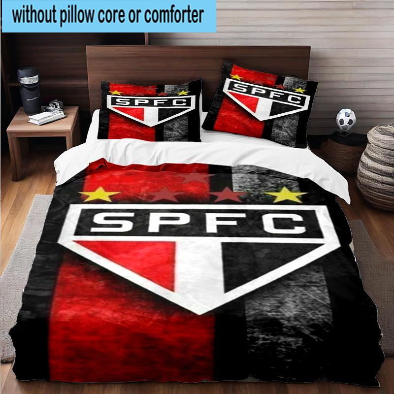 3pcs Paulo Fc Emblem Printed Bedding Set Duvet Cover Closure Includes 1 Duvet Cover & 2 Pillowcases Bedding Sets Home Decor Gifts