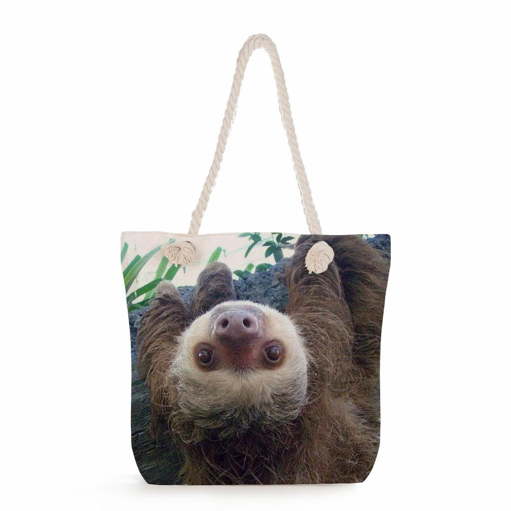 Multifunctional sloth Printed Thick Rope Shoulder Beach Bag Casual large capacity handbag 0121
