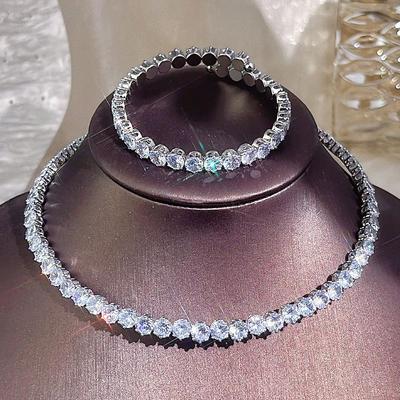 CMM 2PS Light Luxury Propos Brautschmuck-Set, rund, AAA + Zirkonia, silbrig, Tennis-Armband, Halsband, Halsketten-Sets