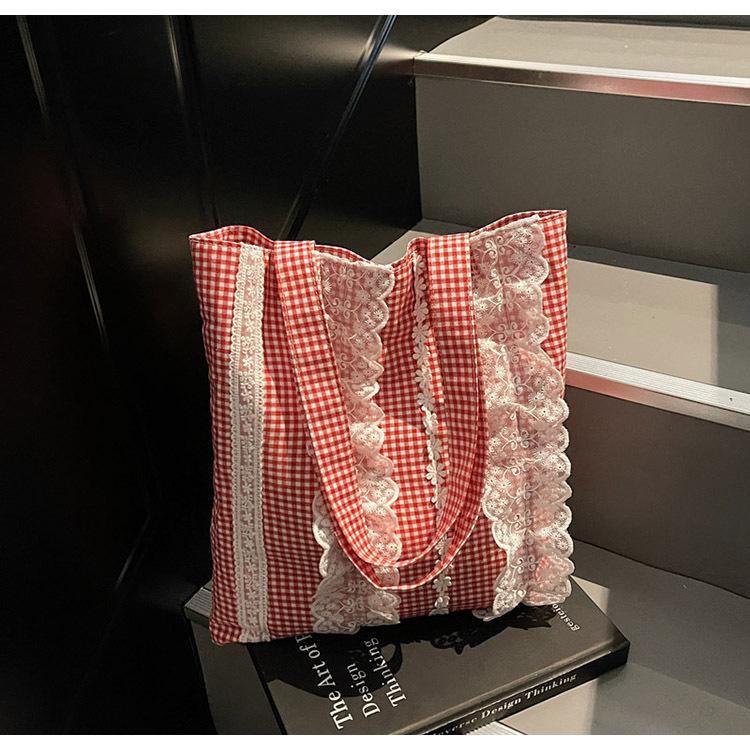 Lace Edge Bucket Bag Women's New Fashion Portable Tote Bag Small Fresh Shopping Commuter Bag