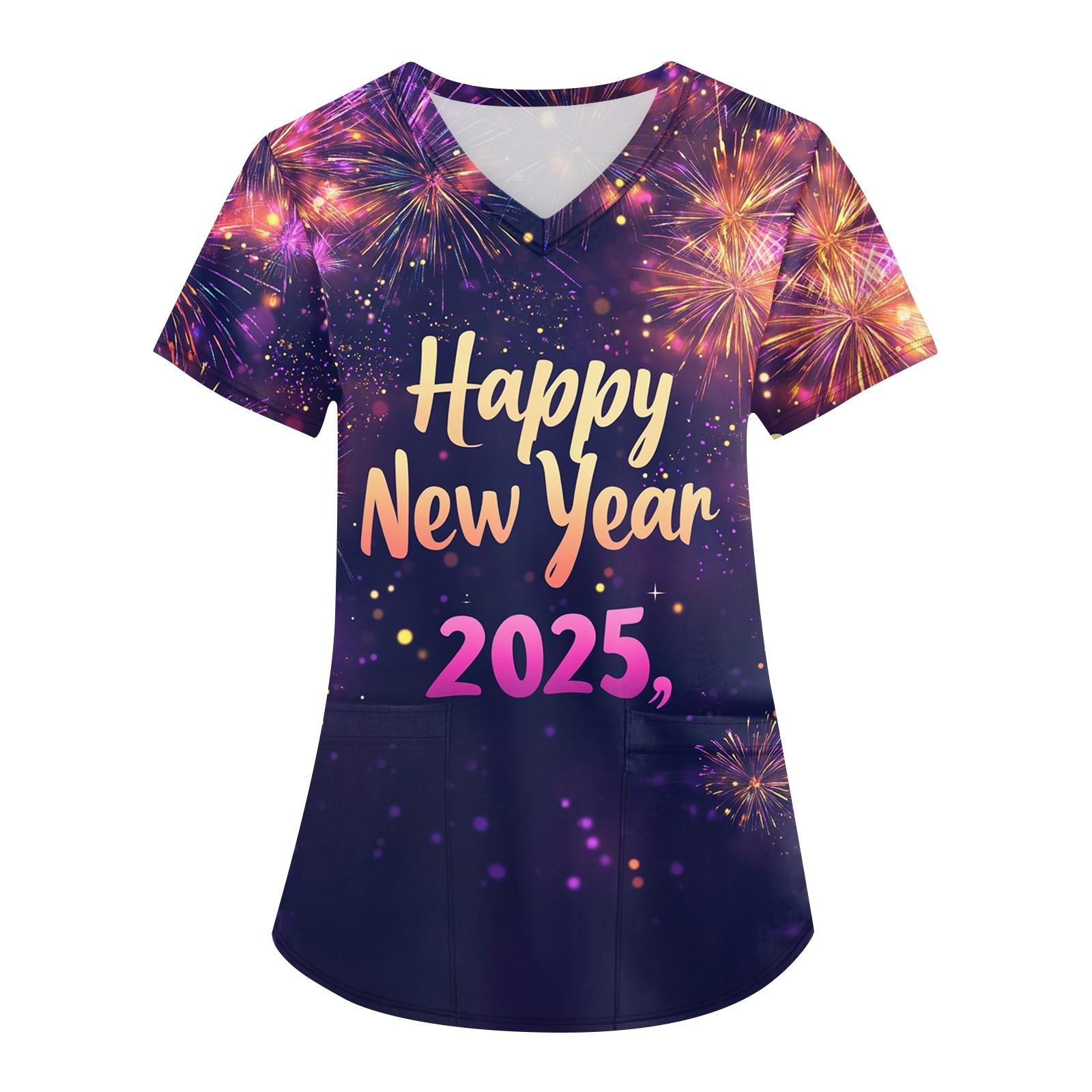 

Жіночий модний робочий одяг з V-подібним вирізом і короткими рукавами з принтованими кишенями XXXL