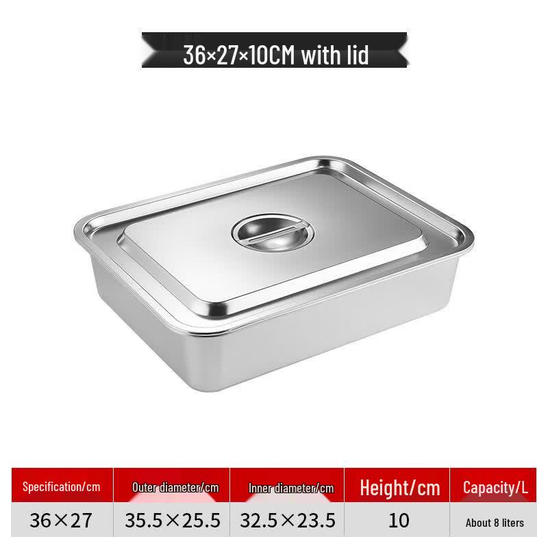 Ruhan Stainless Steel Deep Square Food Tray with Lid