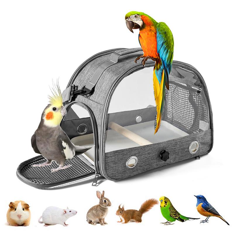 Bird Travel Carrier Portable Transport Bird Cage With Tray Small Pet Multi-functional Parrot Bird Bag Outdoor Cat Carrier