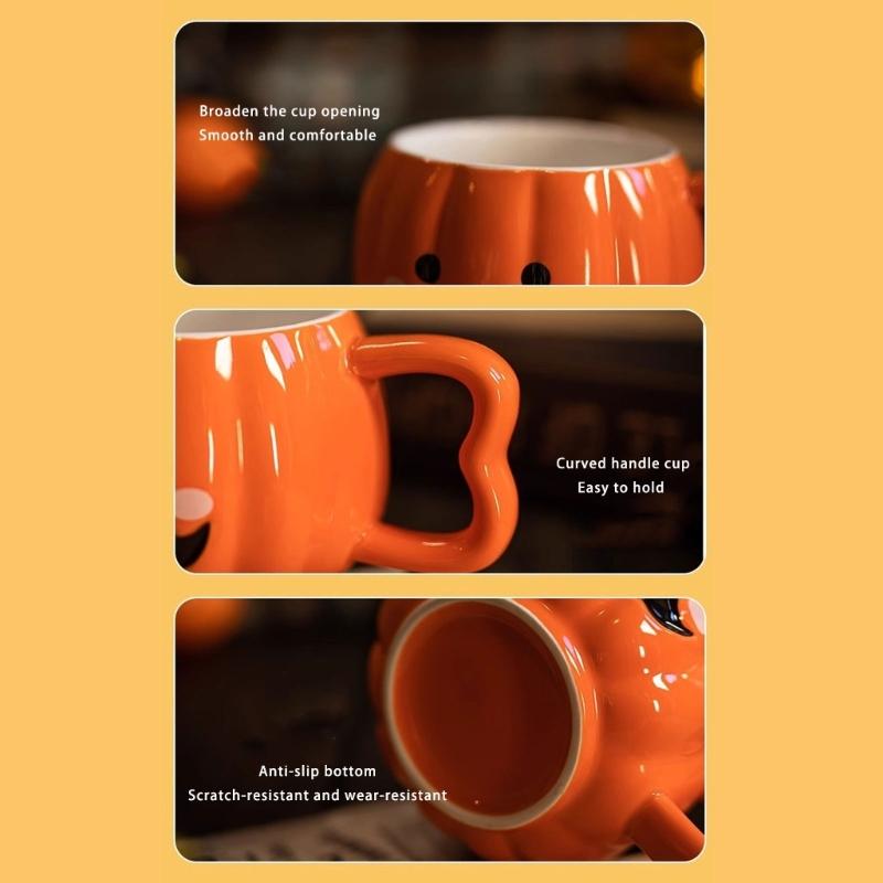 Unique Halloween Themed Ceramics Coffee Cup With Detachable Witch Hat Cover Pumpkin Shape Mug For Hot Beverages Gift