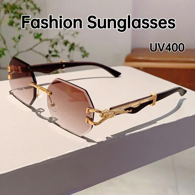 Men'S Fashion Classic Rimless Cut Edge Sunglasses Women'S Premium Sense Retro Outdoor Uv400 Driving Beach Party Sunglasses