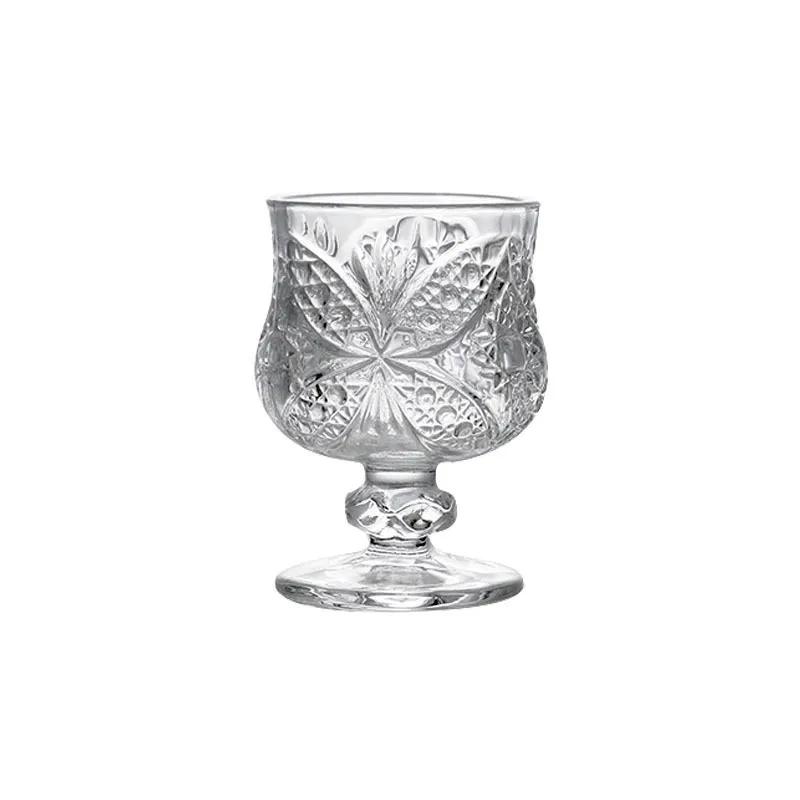 6pcs Vintage Carved Glass Mini Fruit Wine Cup Light Luxury Delicate Goblet Fashion Creative Home High Appearance Level Shot Cup