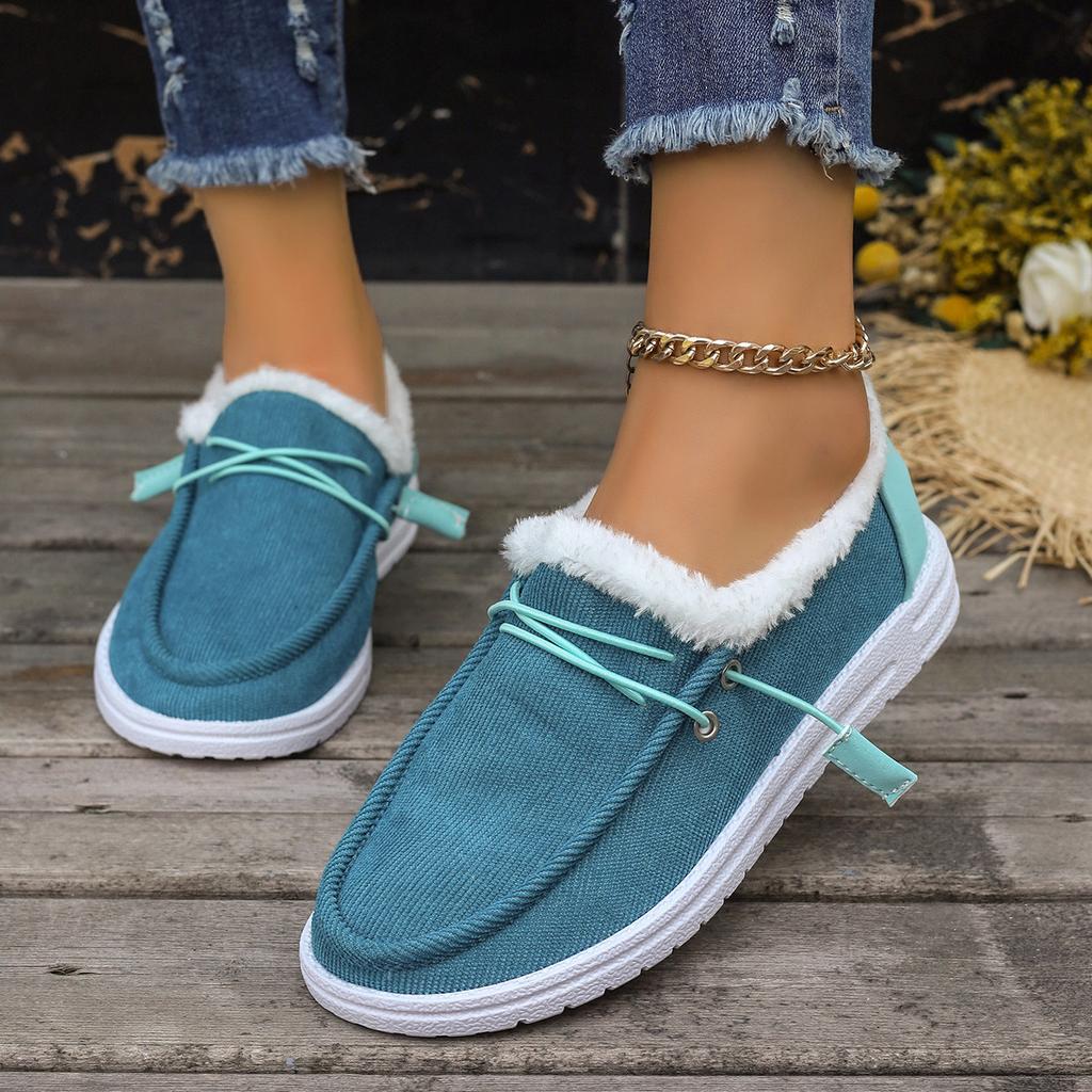 Mao Mao Shoes Fleece Flat Bottom Short Loafers European and American Mao Mouth Low-top Cotton Shoes Women's Autumn and Winter New Large Size Lace-up