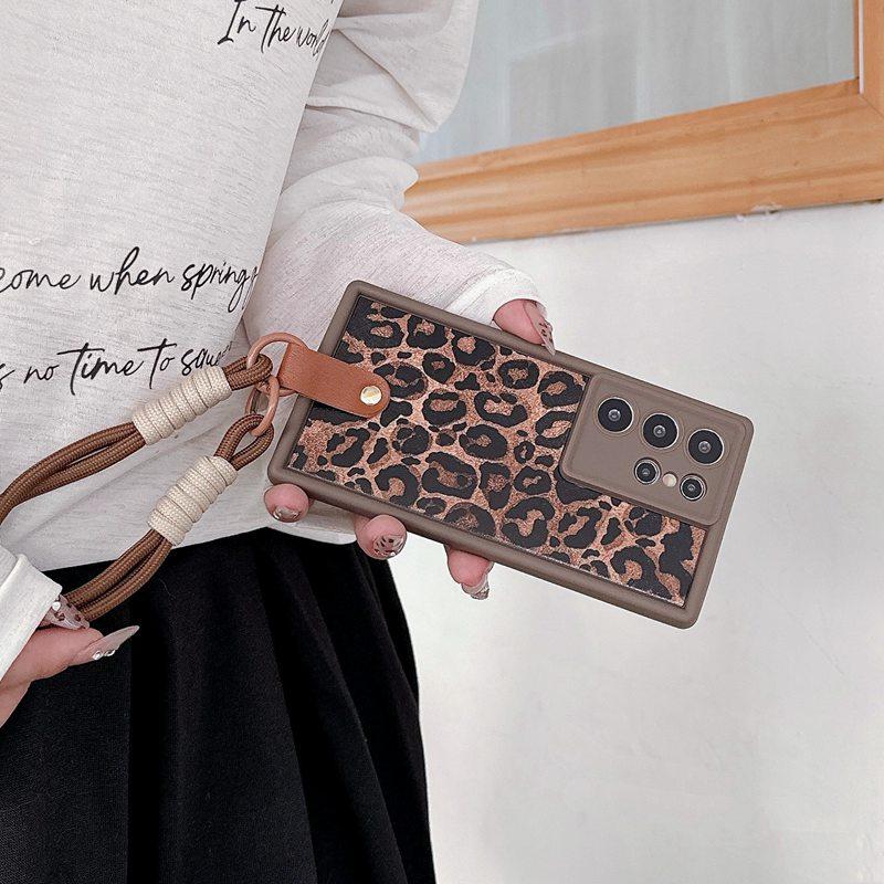 

Leopard Print Lanyard Phone Case For Samsung Galaxy S24 S23 S22 S21 FE Ultra Plus A06 A05 A15 A25 A35 A55 A05S Soft Rope Cover For Galaxy A14 4G 5G