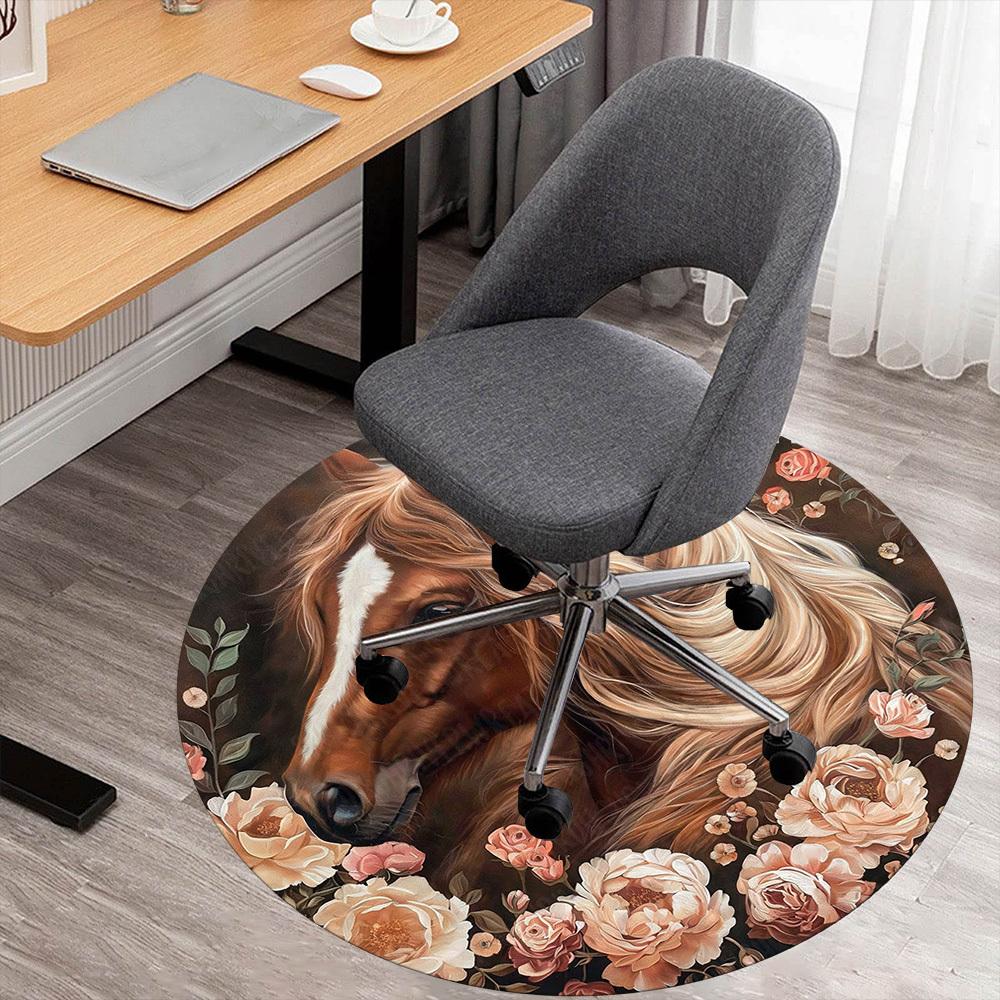 1PC horse flowers Office Round Area Rug, Under Office Chairs Bedroom Living Room Home Decor, Carpet for Office -1110166