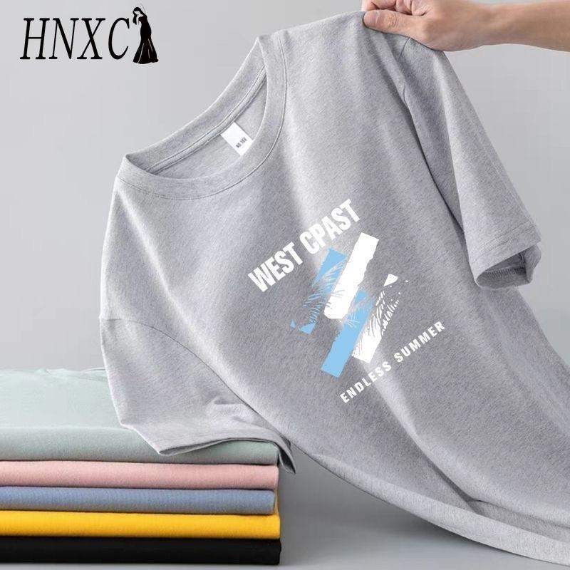 Футболка с коротким рукавом из хлопка HNXC мужская модная свободная рубашка с коротким рукавом и принтом Сострадательная рубашка M светло-серый 949₽