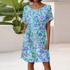 Women's Fashion Short Sleeve Dress With Pockets Floral Print Casual Beach Dress