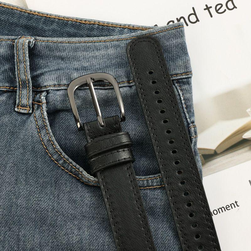 

Full Elegant Womens Hole Pu Waist Belt With Stylish Square Buckle For Wear Daily Full Hole Black