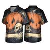 Men's Halloween Print V Neck Pocket Scrub Top Short Sleeve Medical Uniform Shirt with Graphic Design for Healthcare Professionals