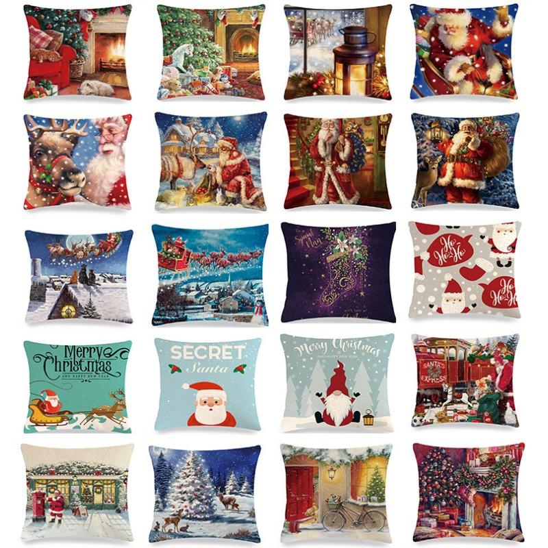 The cartoon Santa Claus is giving out gifts Digital printing short plush pillow covers for sofa office cushion cover home goods