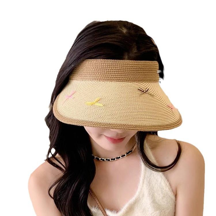 Delicate and sweet new big-brimmed empty-top sun hat summer women's UV protection and sun protection bow straw hat