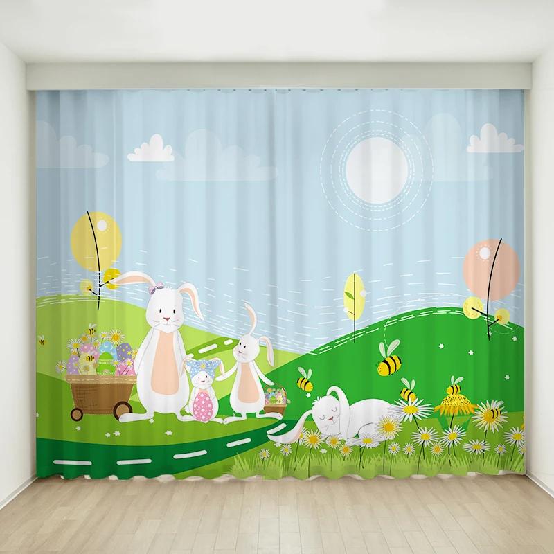 Hoher Verdunkelungsvorhang, Cartoon-Kaninchen, süßer Vorhang für Kinder, Mädchen, Schlafzimmer, Wohnzimmer, Fenstervorhang, dicker Verdunkelungsvorhang