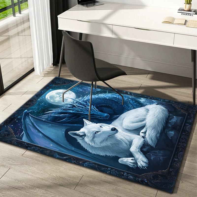 1Pc Wolf Theme Printed Circular Carpet, Home Door Mat, Outdoor Travel Protection Carpet B1