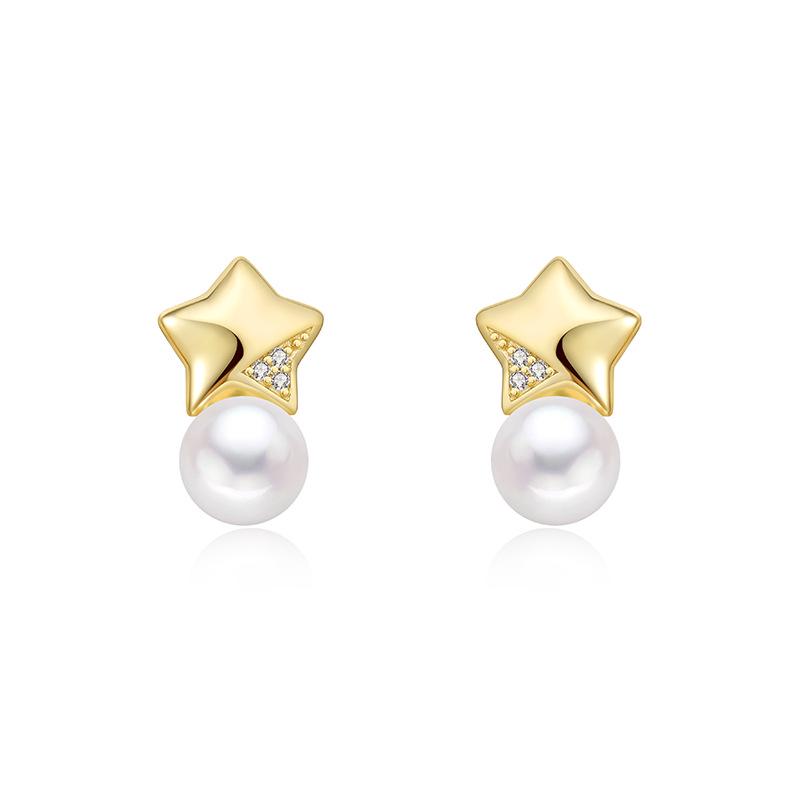 Fashionable Freshwater Pearl & Sterling Silver Star Earrings for Women S925 Silver