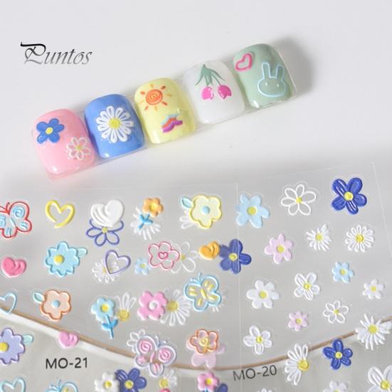 Nail Sticker 5D Graffiti Flowers Embossed Relief Design Thin Three-dimensional Transform Nails Art Decal