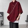 Chinese Style Vintage Loose Polo Shirts Men's Clothing Basic Solid Color Summer Turn-down Collar Stylish Button Casual T-shirts
