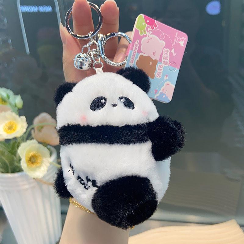 Delightful Cartoon Panda Plush Keyring Colorful Floral Designs For Key Accessories