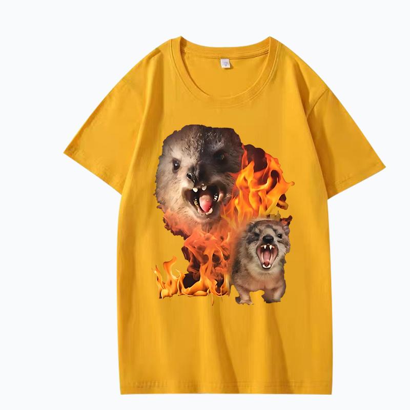 Funny Rock Hyrax Fire Meme Tee Shirt Men Women 100% Cotton Manga Short Sleeve Classic Summer Cute Kawaii Unisex Plus Sizetops
