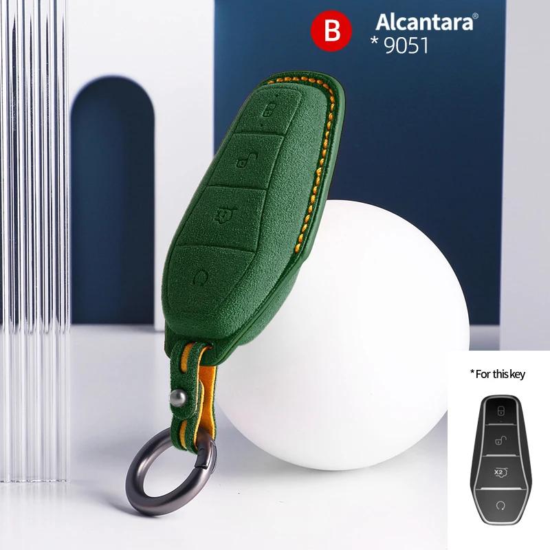 For BYD EA1 Han EV Qin Song Plus Dmi Yuan Plus Tang Atto 3 EV Car Key Case Accessories Styling Suede Leather Key Cover Keychain