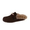Korean version of retro metal fluffy slippers women's outer wear 2025 autumn and winter new lazy Muller shoes bag head loafers