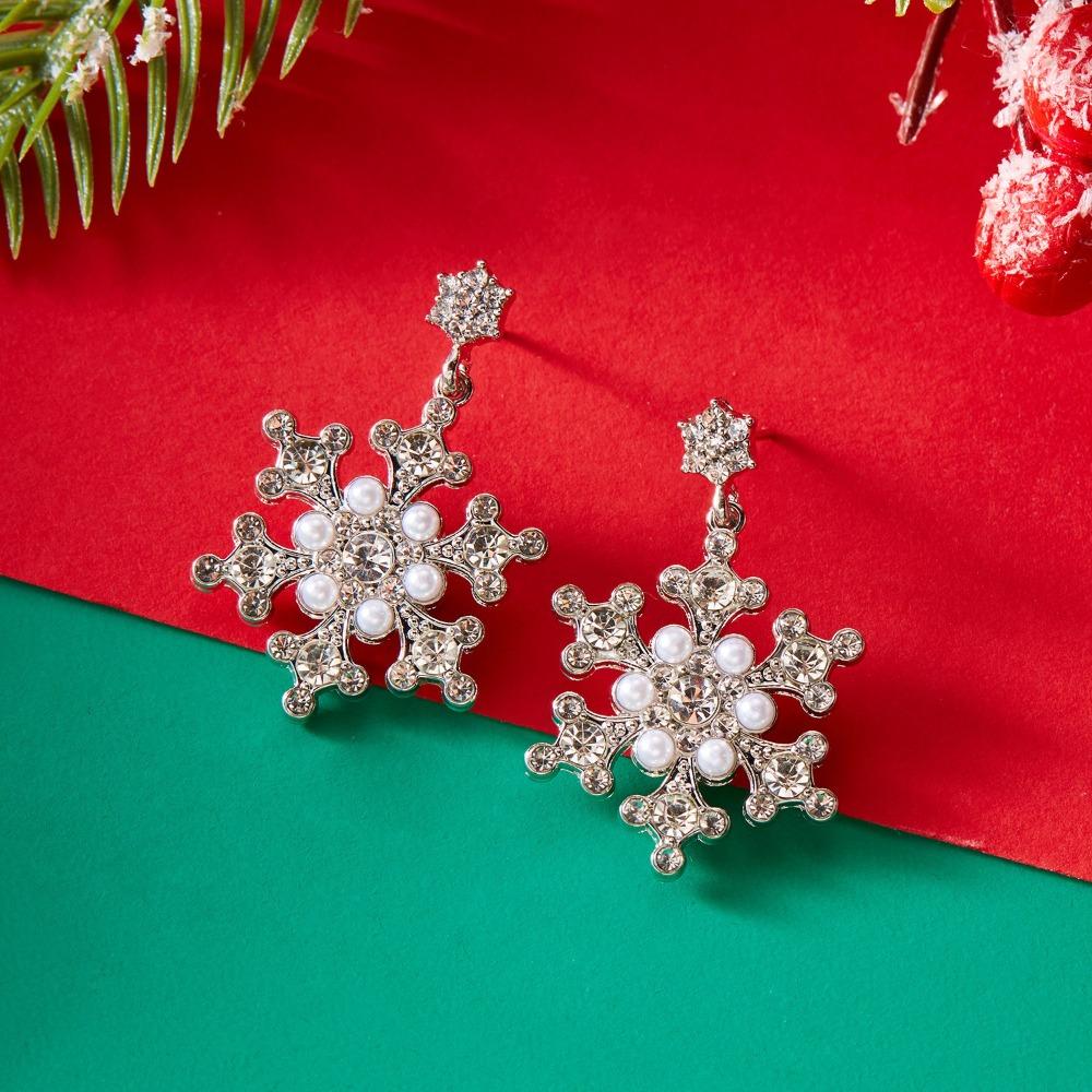 Pearl Christmas Stud Earrings Multicolor Xmas Dangle Earrings Sweet Snowflake Earrings  Holiday