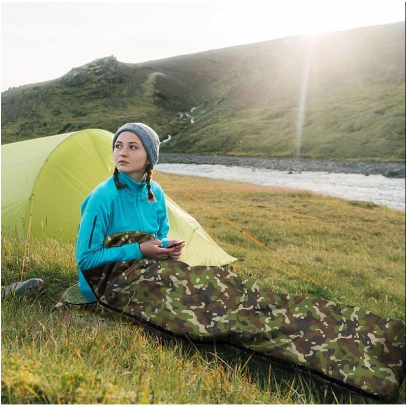 Lightweight Mummy Quilt 2in1 Travel Sleeping Bag with Camouflage Cover, Military Forest