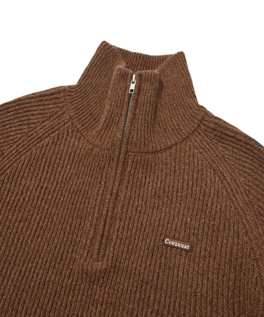 COVERNAT Authentic Wappen Half Zip Knit Brown