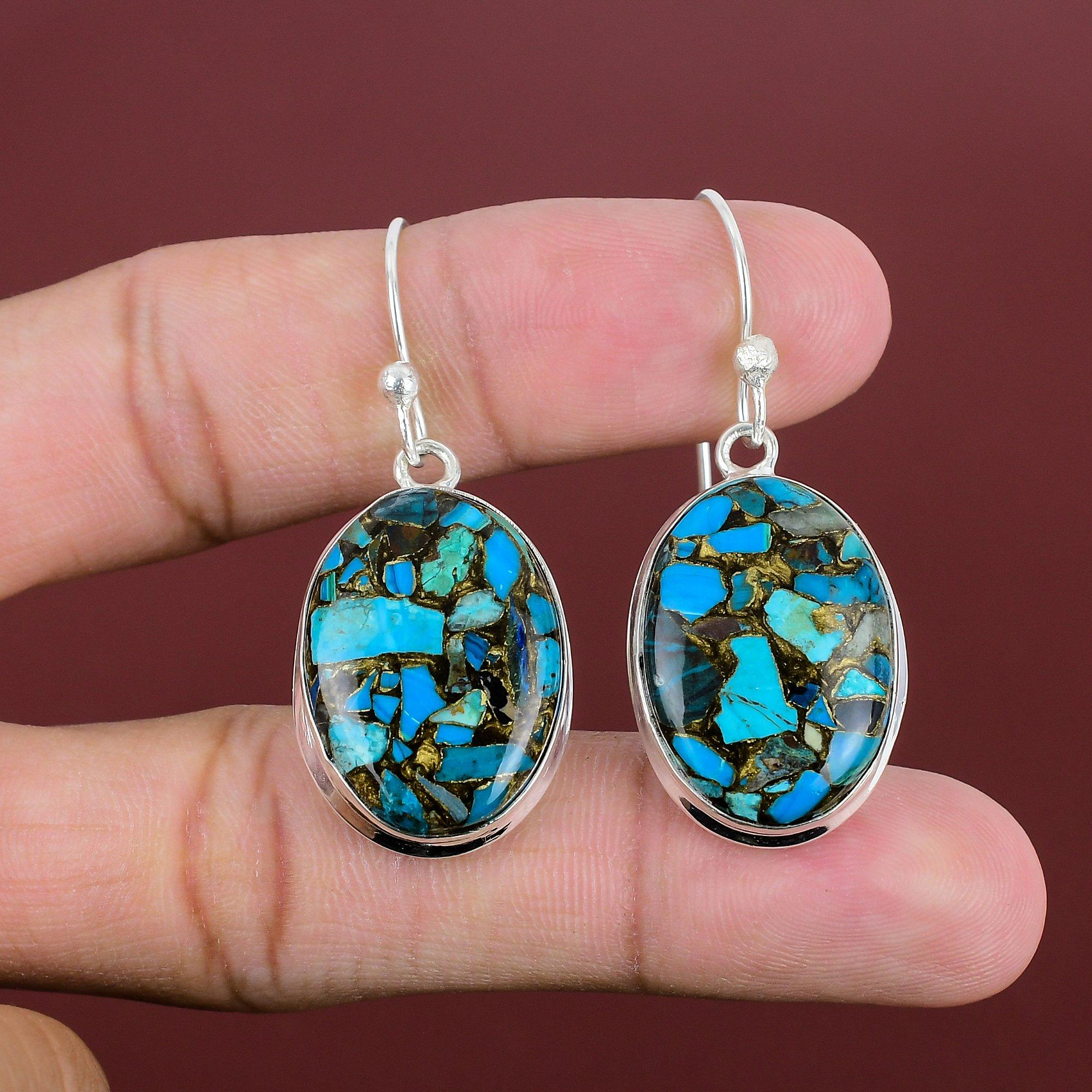 Copper Chrysocolla Earring Real Gemstone Earring Handmade Earrings 925 Sterling Silver Earring Very Pretty Chrysocolla Jewelry Gift For Wife