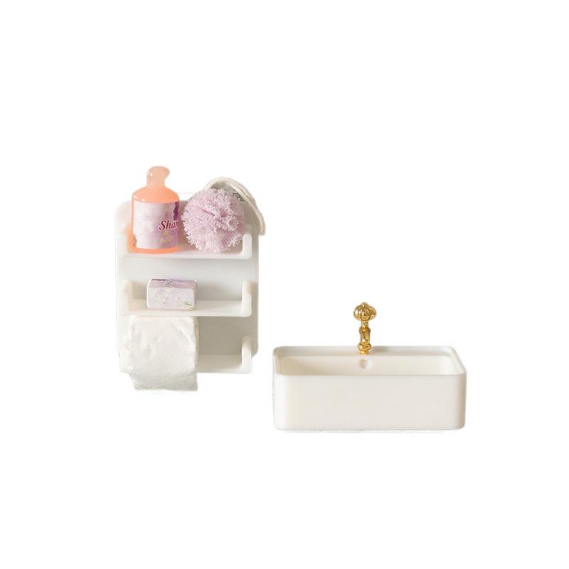 Miniature Dollhouse Bathroom Washbasin Storage Shelf Model Accessories