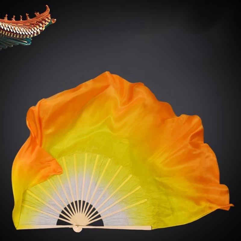 1Pc Professional 100% Real Silk Fan Veil Chinese Folk Art Silk Fan Belly Dance Props Fans Gradient White/Yellow/Orange