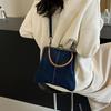Handcrafted Women's Foldable Denim Crossbody Bag With Twist Lock Closure, Removable Strap, And Tassel Detail - Chic Solid Color Shoulder Bag