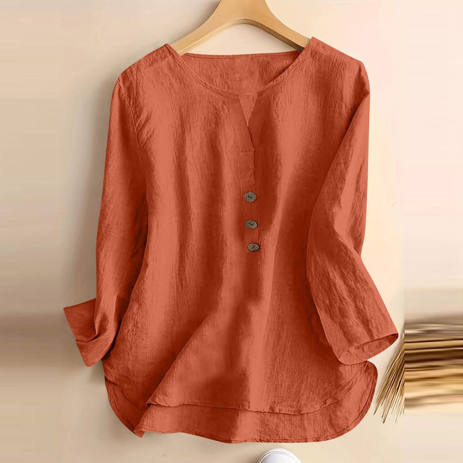 

Women Nine-quarter V-neck Buttons Shirts And -colored Cardigans Blouses XXL оранжевый